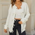 thumbnail image 6 of XPMWRP Women's Solid Color Tie Front Cardigan Sweaters Casual Bow Puff Long Sleeve Loose Ribbed Knit Trendy Sweater Tops White M, 6 of 9