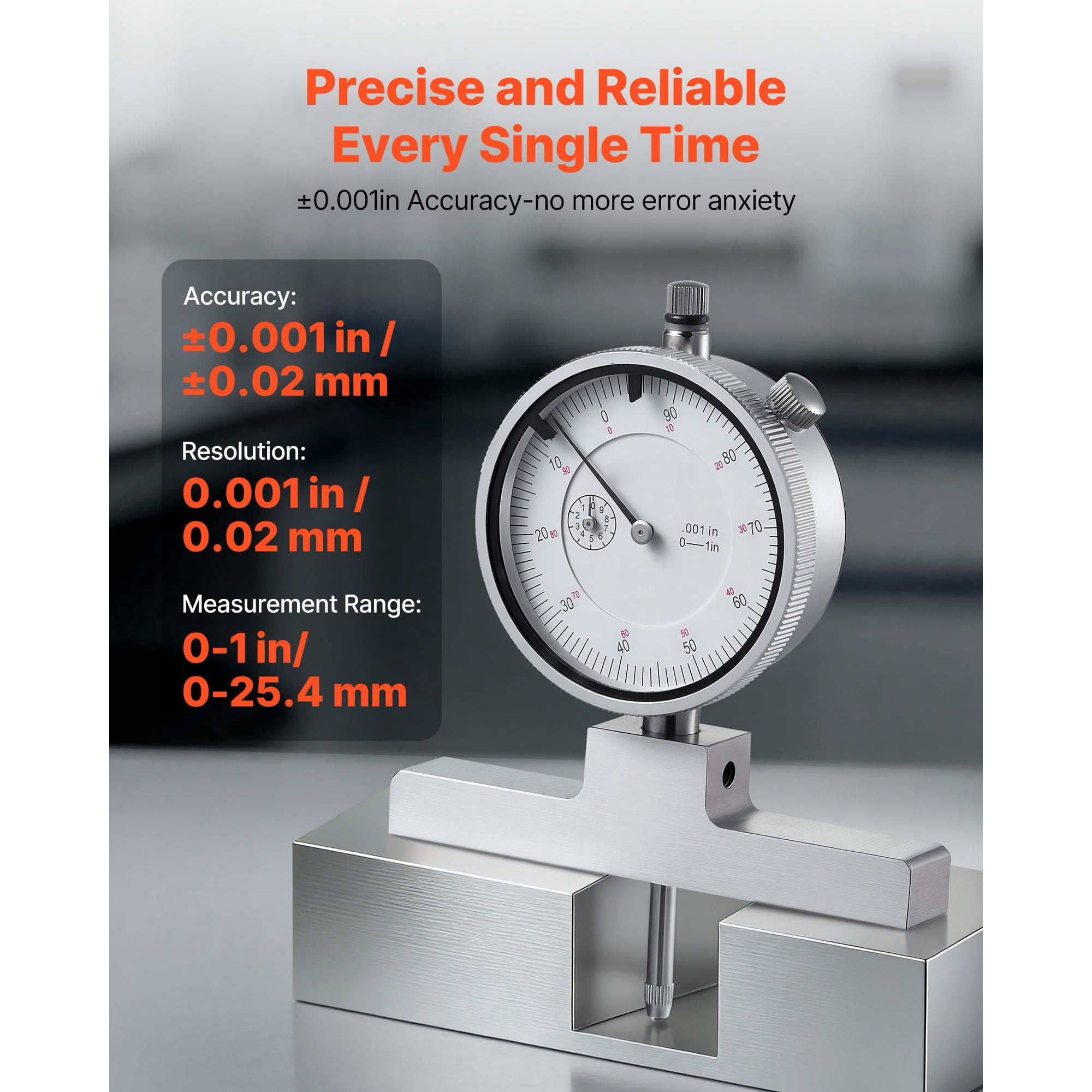 Depth Micrometer 0-1 Inch, ±0.001" Accuracy 0.001" Resolution, Precision Depth Measuring Tool for Machining Engine Parts Fine Components