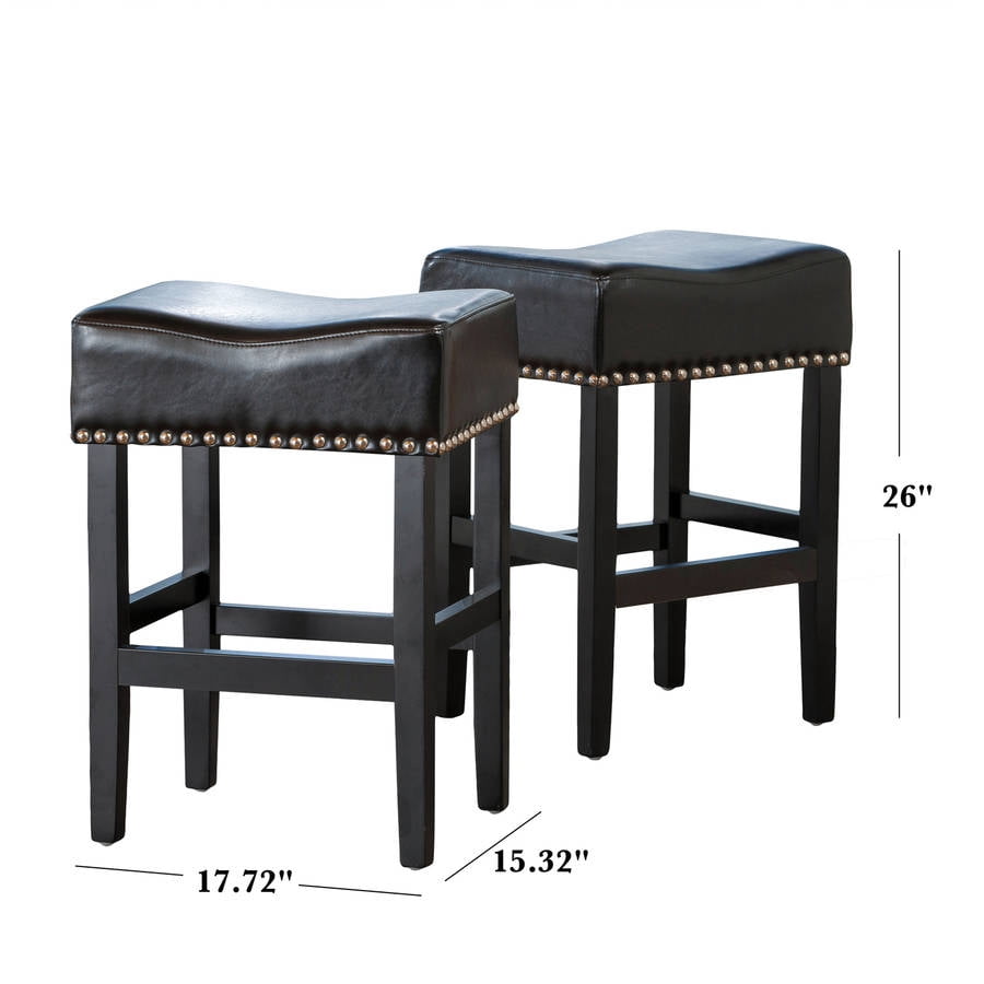 Noble House Roland Backless Black Leather Counter Stool, Set of 2