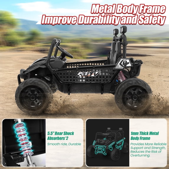 Funcid 36 Volt Ride on Toys for Kids Age 3-8, 2-Seater Ride on Cars w/ Remote, Electric Car, 4WD 800W Power UTV Wheels with Key Start, Storage Bag, Bluetooth, Spring Suspension, 7.5 MPH, Black
