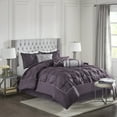 thumbnail image 2 of Regency Heights Queen Comforter Sets, 7-Piece Tufted Pintuk Bed in a Bag Bed Set, Satin Luxury Plum Comforter Bedding Set with Decor Pillow, 2 of 7