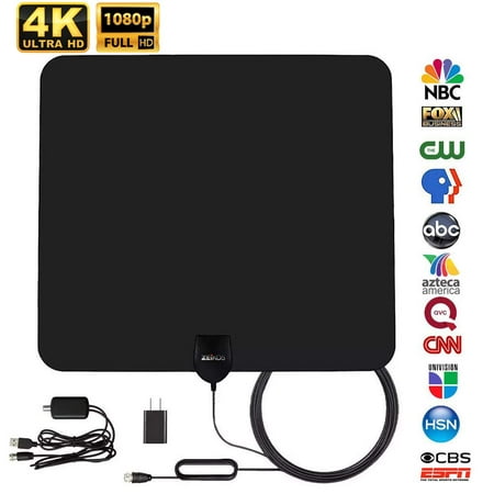 Zeikos [2019 Latest] Amplified HD Digital TV Antenna Long 90 Miles Range - Support 4K 1080P & All Older TV's Indoor Powerful HDTV Amplifier Signal Booster - 18ft Coax Cable/USB Power