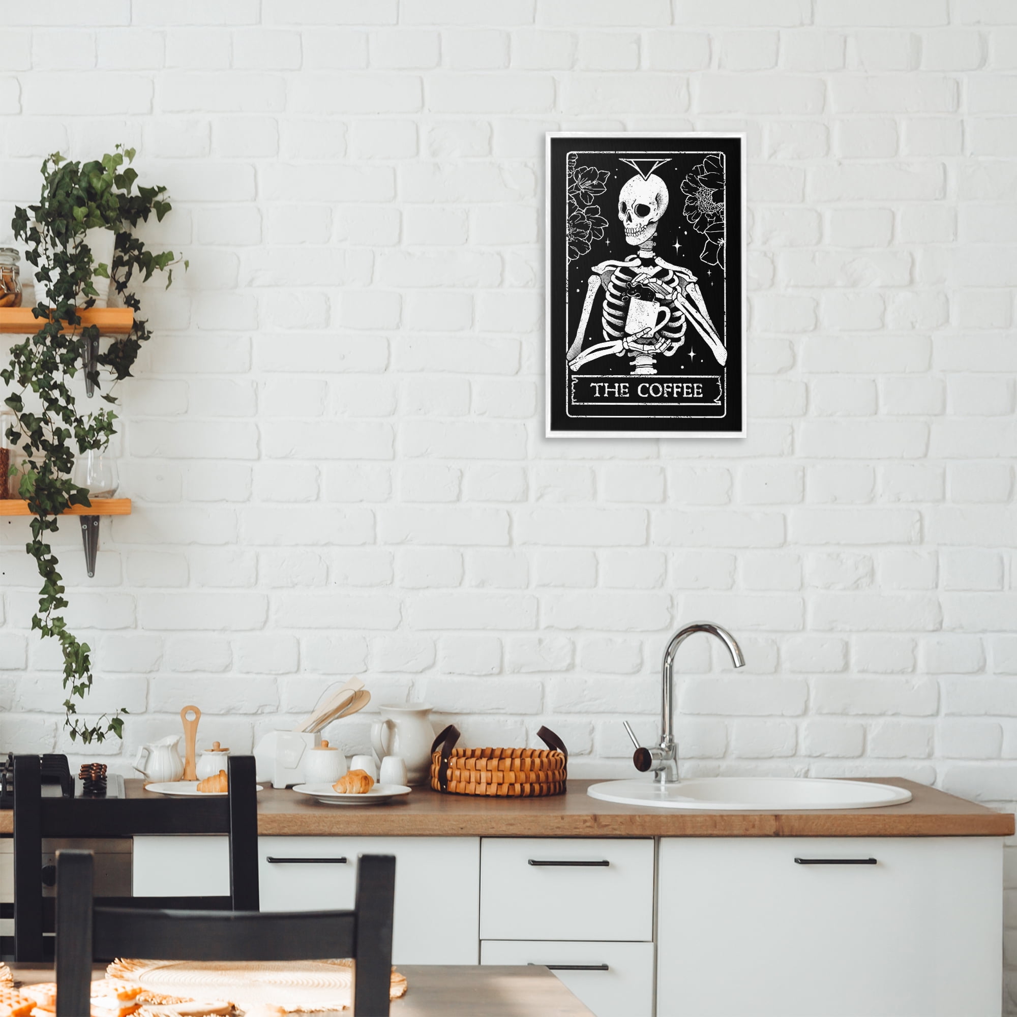 Stupell Industries The Coffee Skeleton Tarot White Framed Giclee Art, design by EduEly Designs