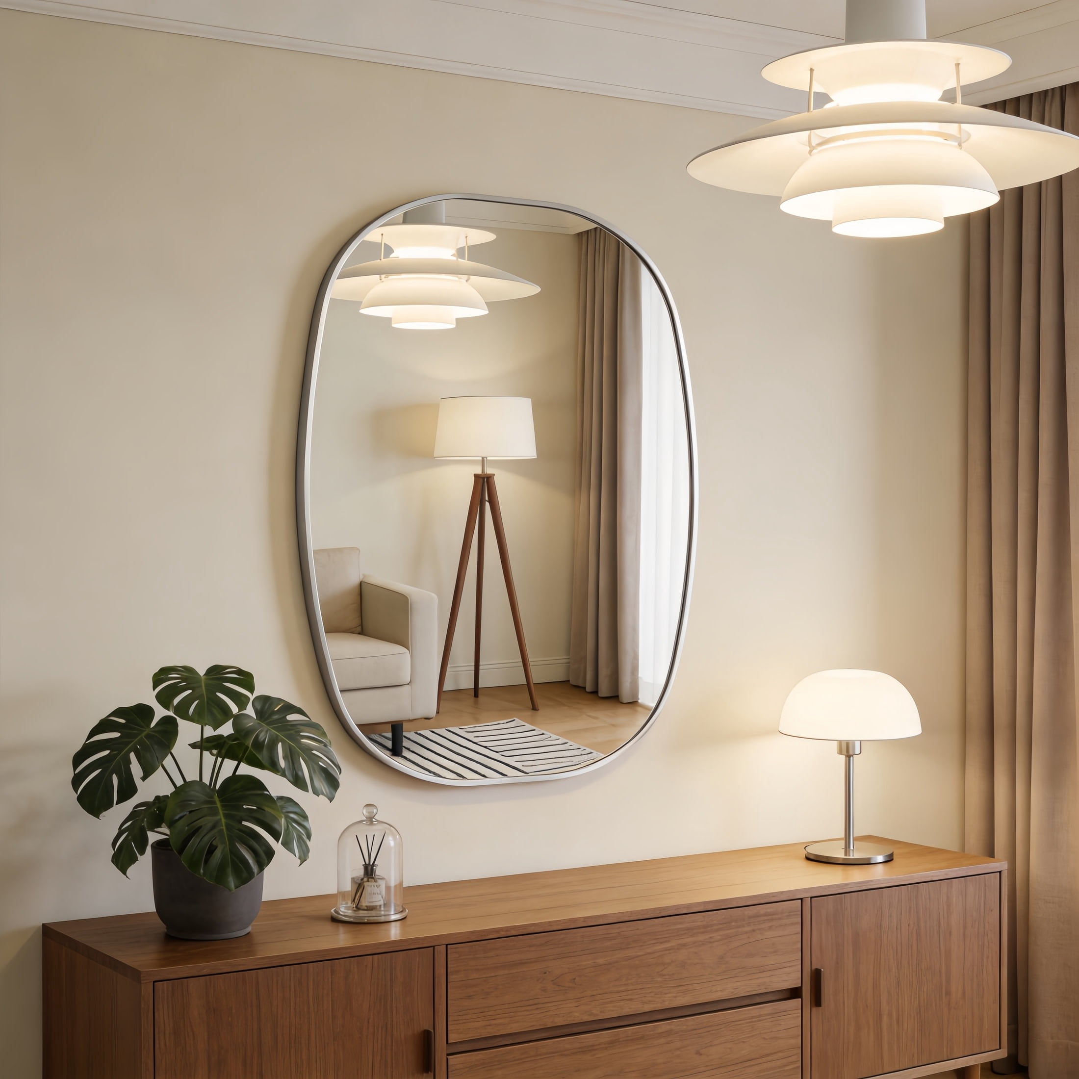 Noble House 24"x32" Unique Metal Framed Oval Wall Mirror, Modern Oblong Vanity Mirror for Bathroom & Entryway, Silver