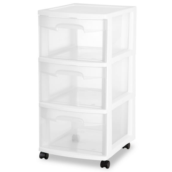 Sterilite Home 3 Drawer Wide Wheeled Plastic Container, Clear (2 Pack)