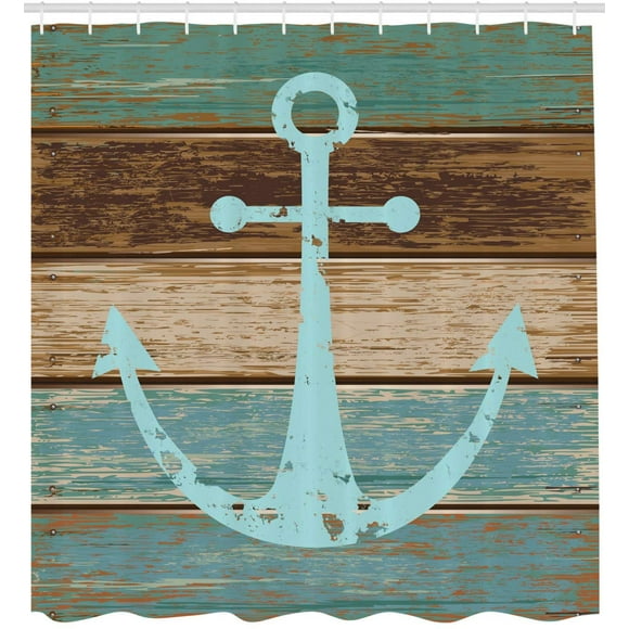 JOOCAR Anchor Shower Curtain, Timeworn Marine on Weathered Wooden Planks Rustic Nautical Theme, Cloth Fabric Bathroom Decor Set with Hooks, 72" W x 72" L