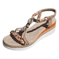 thumbnail image 7 of Platform Espadrilles for Women Bohemia Beaded Sandals Open Toe Wedges Heels Trendy Elastic Band Slingback Beach Shoes White Size 7, 7 of 7