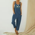 thumbnail image 2 of CAIXIA Overalls For Women Floral Embroidery Jumpsuits for Women Casual Denim Overalls with Pockets,Navy, 2 of 4