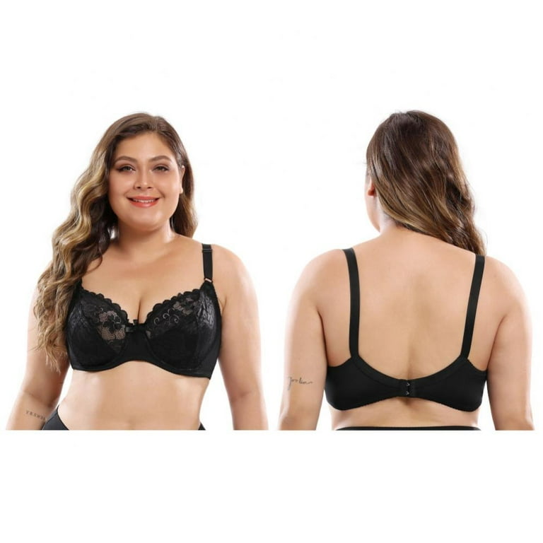 Women's Minimizer Sexy Plus Size Bra Unlined Underwire Full Coverage Sheer  Lace Floral Bras