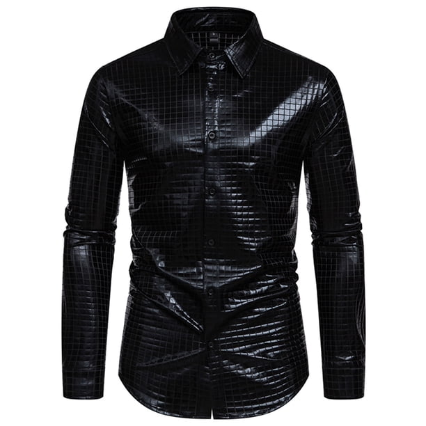 Blusa y camisa de manga larga con cuello vuelto para hombre, blusa informal de manga larga con botones y cuello vuelto, blusa para hombre