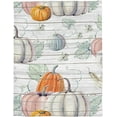 thumbnail image 5 of Watercolor Fall Harvest Farm Pumpkins Throw Blankets, Grey Vintage Wood Soft Fleece Blanket Decorative for Home Sofa Couch Chair Living Bedroom,40x50 inches, Thanksgiving, 5 of 6