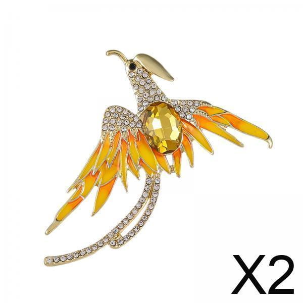 2x Broche De Fénix Joyería Decorativa Versátil Para Camisas De Traje Profesional Cheongsam Amarillo