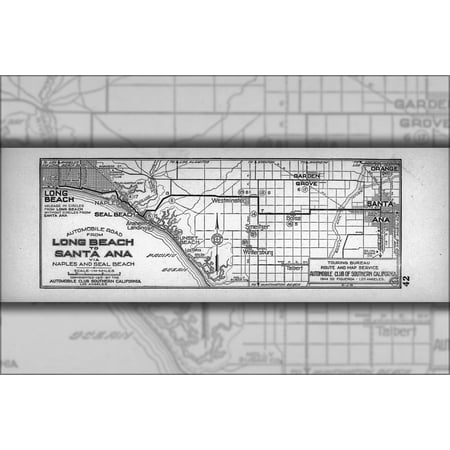 24"x36" Gallery Poster, Automobile road from Long Beach to Santa Ana via Naples and Seal Beach, 1915 (AAA-SM-003203)