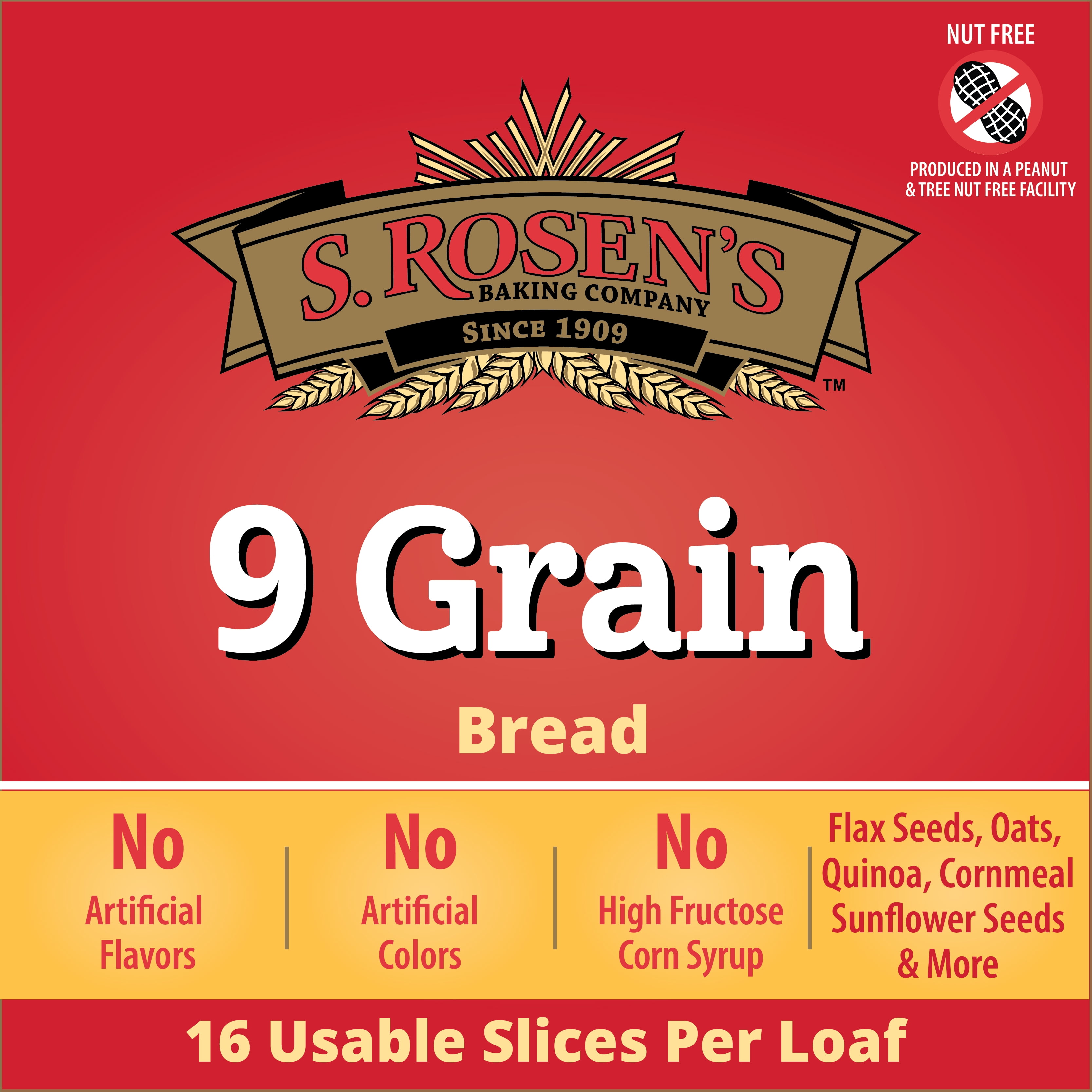 S. Rosen's 9 Grain Wheat Sliced Bread, 24 oz. Fresh Bread Loaf