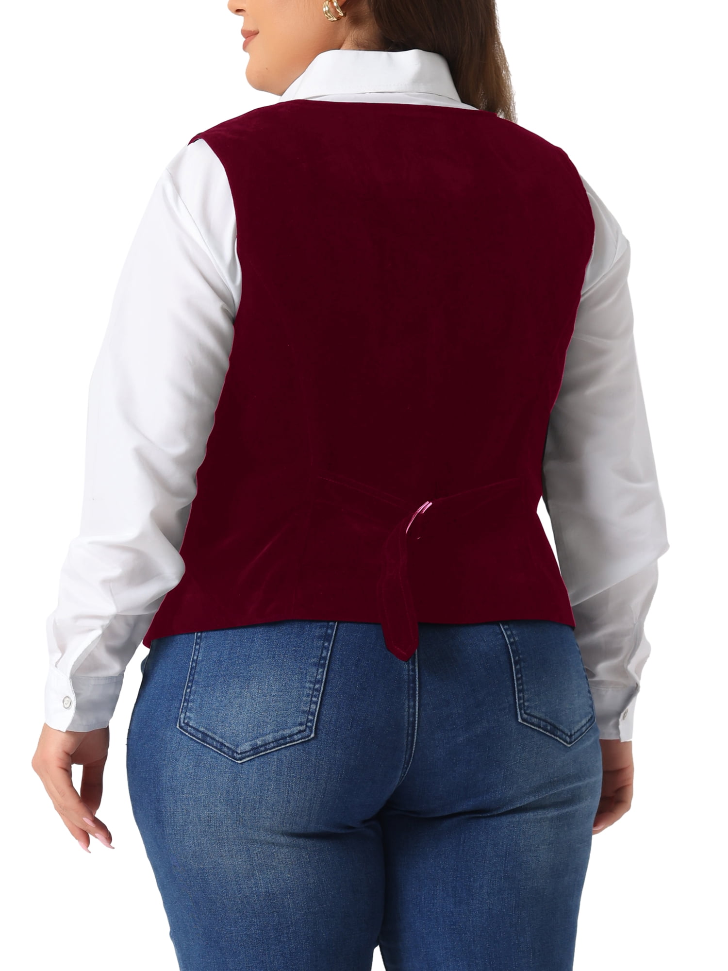 DARING DIVA Women's Plus Size Velvet Sleeveless Button Down V Neck Vest 4X Burgundy