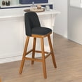 thumbnail image 3 of BizChair Set of 2 Transitional 30 Inch Faux Linen Upholstered Barstools with Silver Nailhead Trim and Walnut Finish Solid Wood Frames, Charcoal, 3 of 13