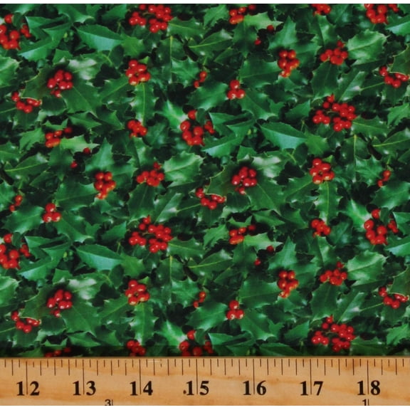 Field's Fabrics 44" Cotton Winter Holly Leaves Sewing & Craft Fabric By The Yard, Green