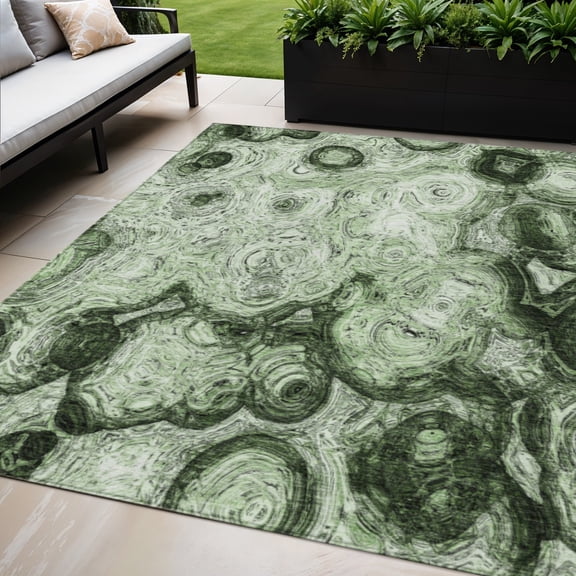 HomeRoots 577152 5 x 8 ft. Artichoke Green & Emerald Abstract Washable Indoor & Outdoor Rectangle Area Rug