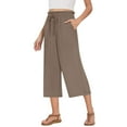 thumbnail image 1 of Annhoo Womens Cropped Pants Summer Ruffle Straight Wide Leg Elastic Waisted Drawstring Casual Trousers with Pockets, 1 of 8