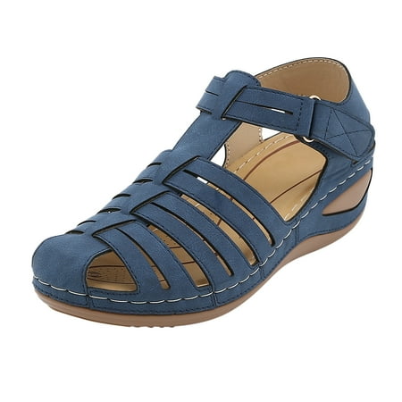 

KI-8jcuD Summer Pineapple Slippers Women Fashion Solid Hollow Hook Loop Casual Round Toe Wedges Comfortable Beach Shoes Sandals Womens Hiking Sandals Blue7