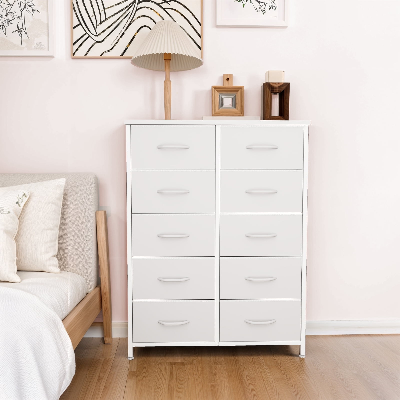Tall Dresser for Bedroom, Chests of Drawers, Storage Organizer with 10 Drawers, Sturdy Metal Frame, Wood Tabletop for Guest Room, Closet, Entryway, Nursery, White