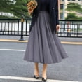 thumbnail image 5 of Long Skirts for Women Solid Color Elastic Waist Summer Casual Regular Pleated Skirt A-Line Flowy Ruffled Ankle Length Skirt, 5 of 7