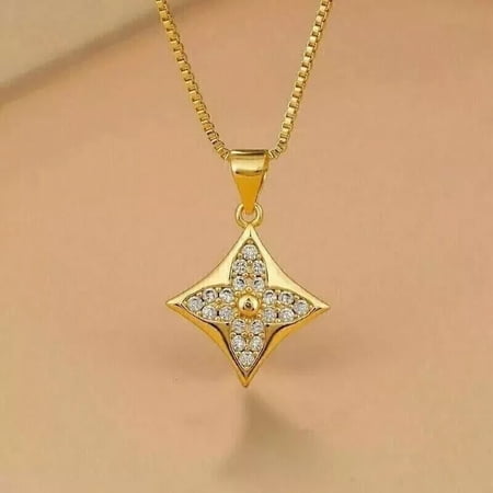 Jewelry Hub Tiny Star Pendant in 1.18 Ct Round Cut Lab-Created Diamond, 14K Yellow Gold Plated, 18 in