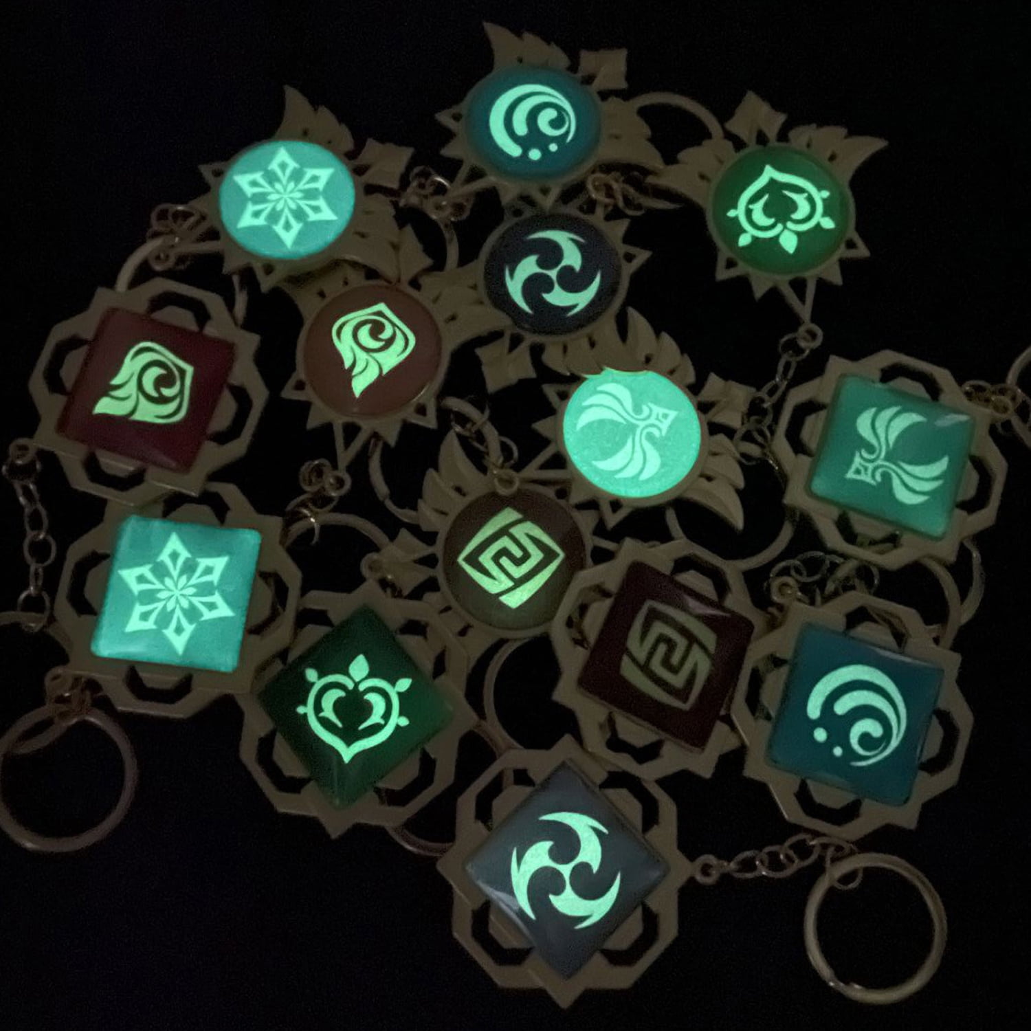 Genshin Impact Eye of God 7 Elements Logo Double Sided Alloy Keychain Key Chain