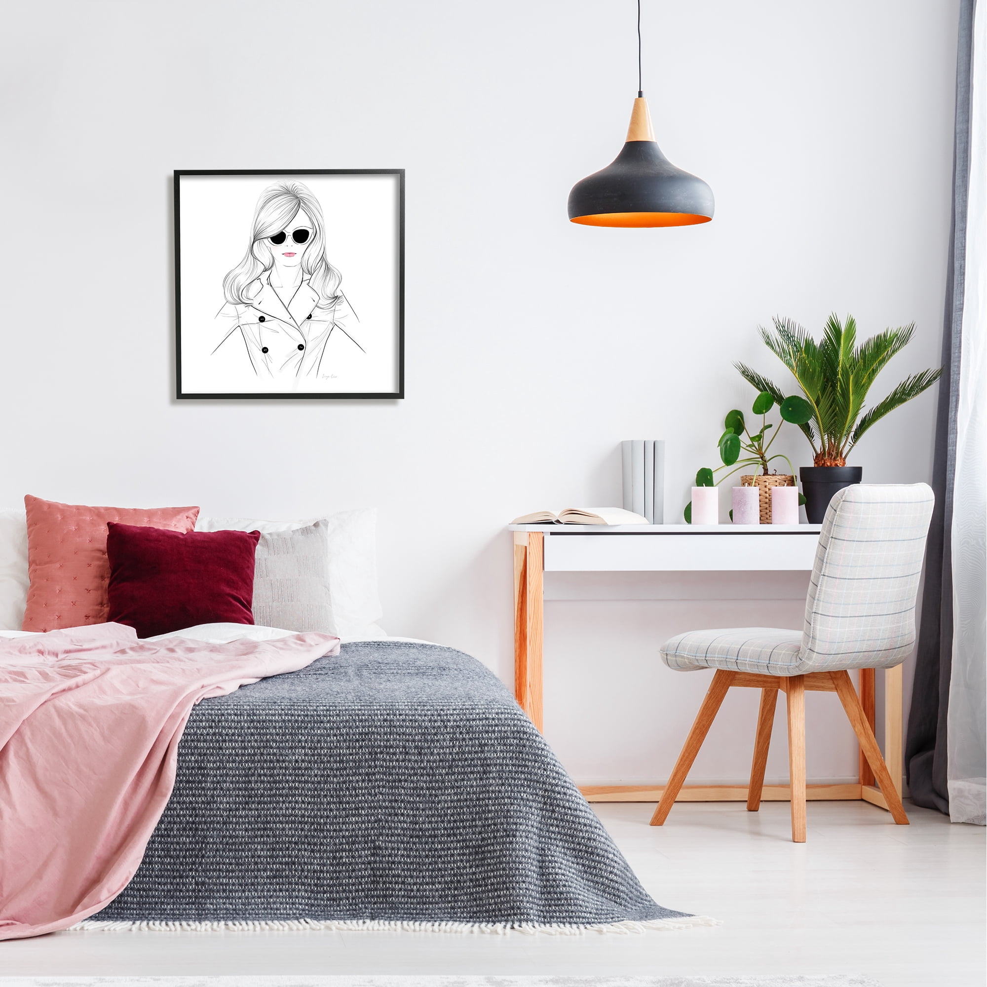 Stupell Fashionable Woman Sunglasses Glam Beauty & Fashion Drawing Black Framed Art Print Wall Art