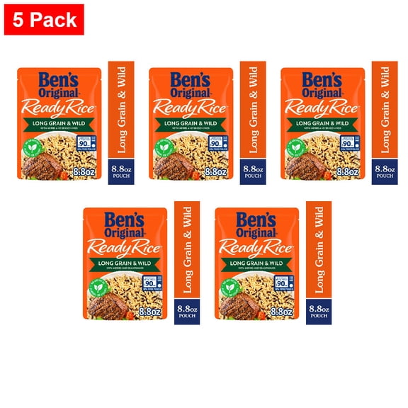 Bens Original Ready Rice Long Grain and Wild Flavored Rice, Easy Dinner Side, 8.8 oz Pouch 8.8 oz - 5 Pack