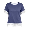 thumbnail image 6 of Admvng Women's T-Shirt Crew Neck Fringe Trim Short Sleeve Solid Casual Summer Tops, 6 of 7