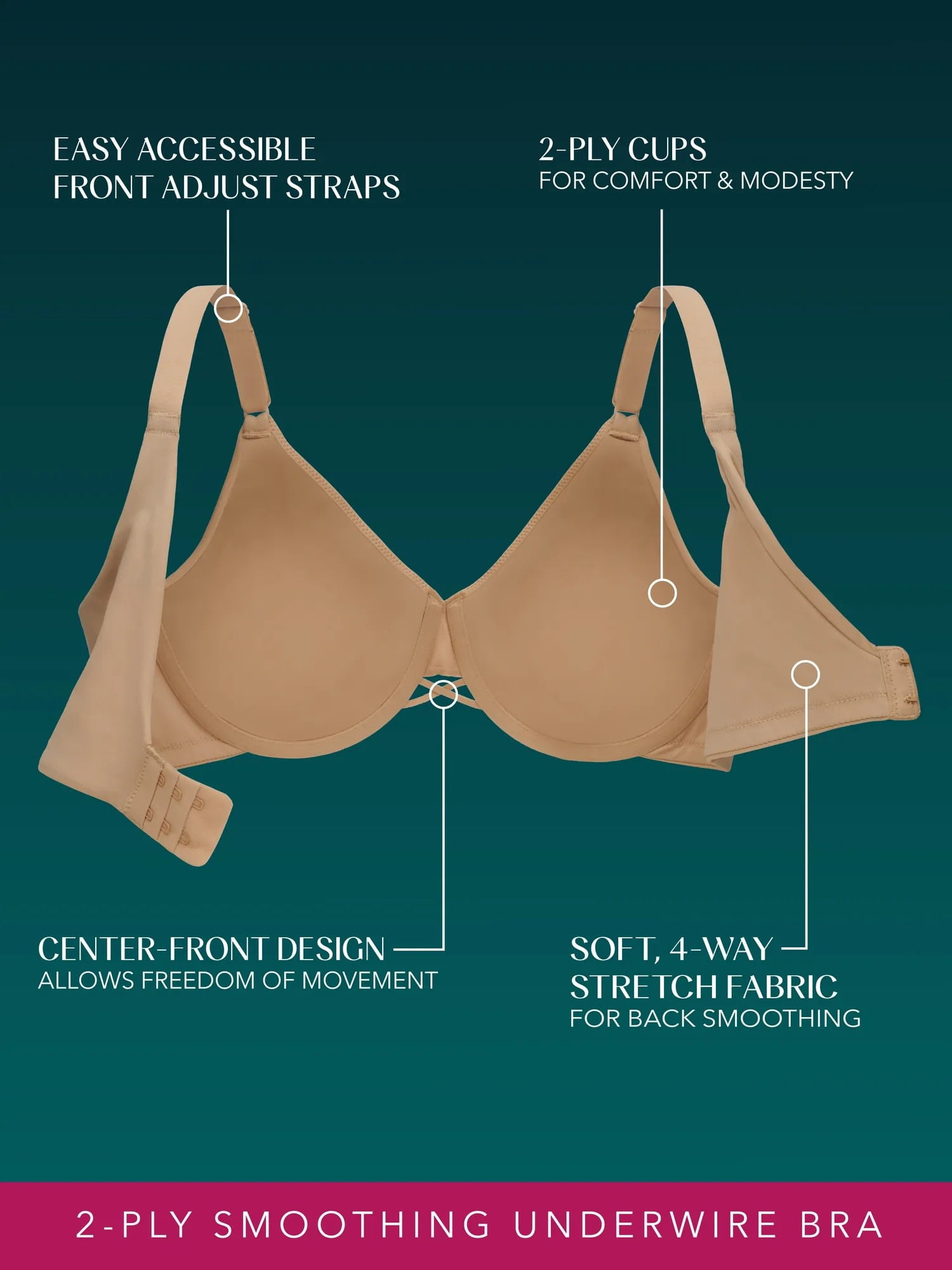 Vanity Fair Radiant Women's Underwire Bra - 2-Ply Back and Side Smoothing, Full Coverage Support, Style 3476571