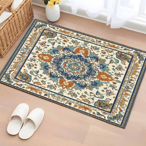 Southwest Farmhouse Bathroom Rug Washable 2x3 Entryway Rug Non Slip Orange Blue Desert Bohemian Front Door Mat Low Pile Indoor Doormat Throw Floor Carpet for Kitchen Bedroom Entrance