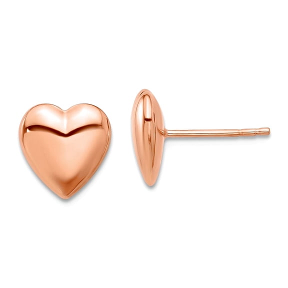 14k Rose Gold Polished Puffed Love Heart Post Earrings 9.9x9.5mm Wide Stud Earring for Women