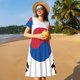 thumbnail image 4 of Fotbe Korea Vestido Largo de Moda para Mujer, Vestido Tipo Camiseta con Manga Corta y Estilo Casual a Rayas y Bloques de Color, 4 of 6