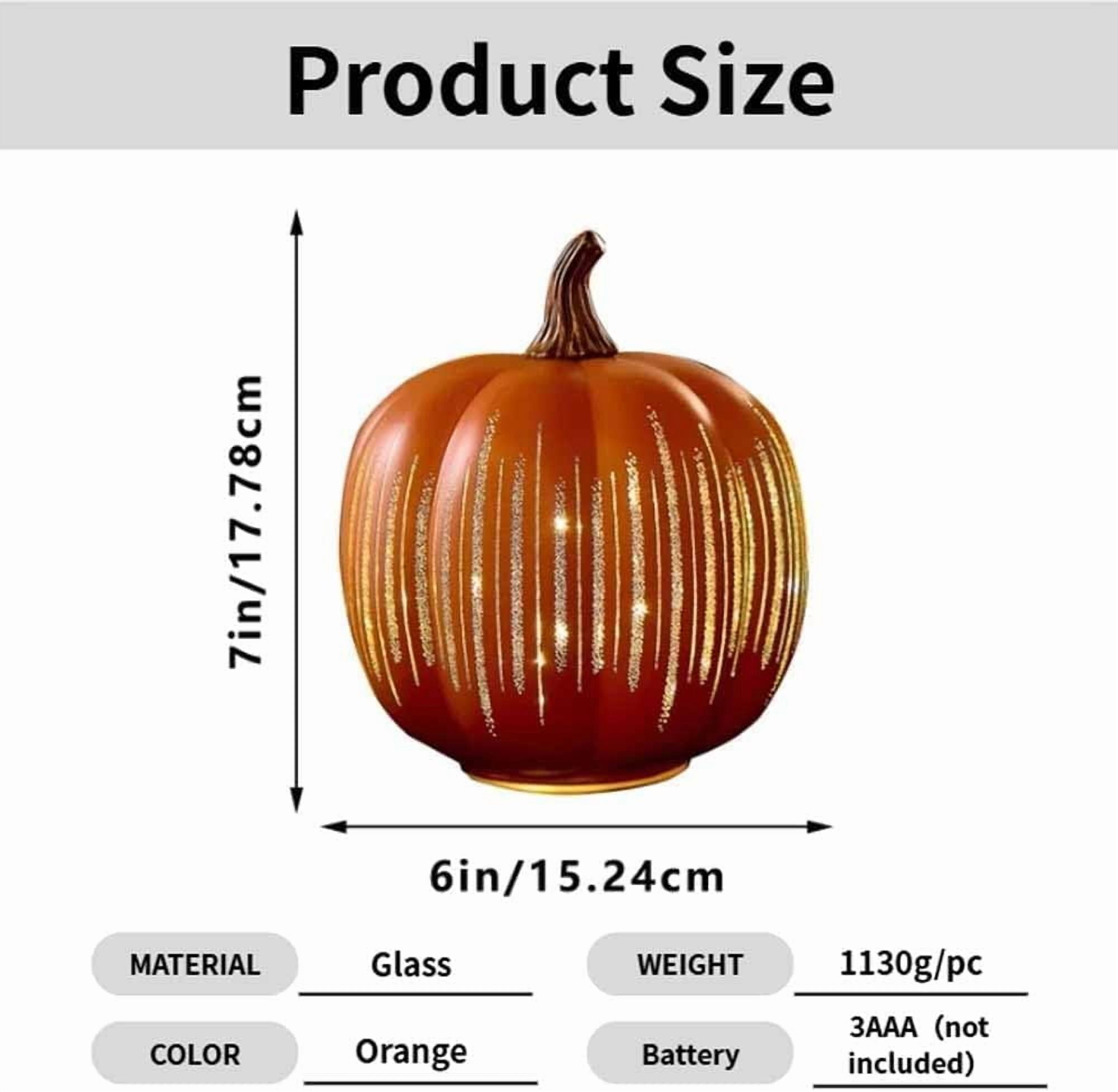 Twinkle Light Pumpkins, Set of 2 Illuminated Starry Night Glass Pumpkins, Halloween Twinkle Light Pumpkins, Twinkle Led Pumpkin Lights with Starry Night Design for Home Bedroom (Orange-7''+9'')