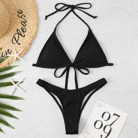 

Finelylove 2 Piece Swimsuit For Women Padded Sport Bra Style Bikini Black S