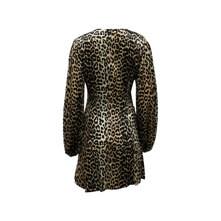 Pre-Owned Ganni Blakely Leopard Print Mini Dress in Brown Silk Blend -  Walmart.com