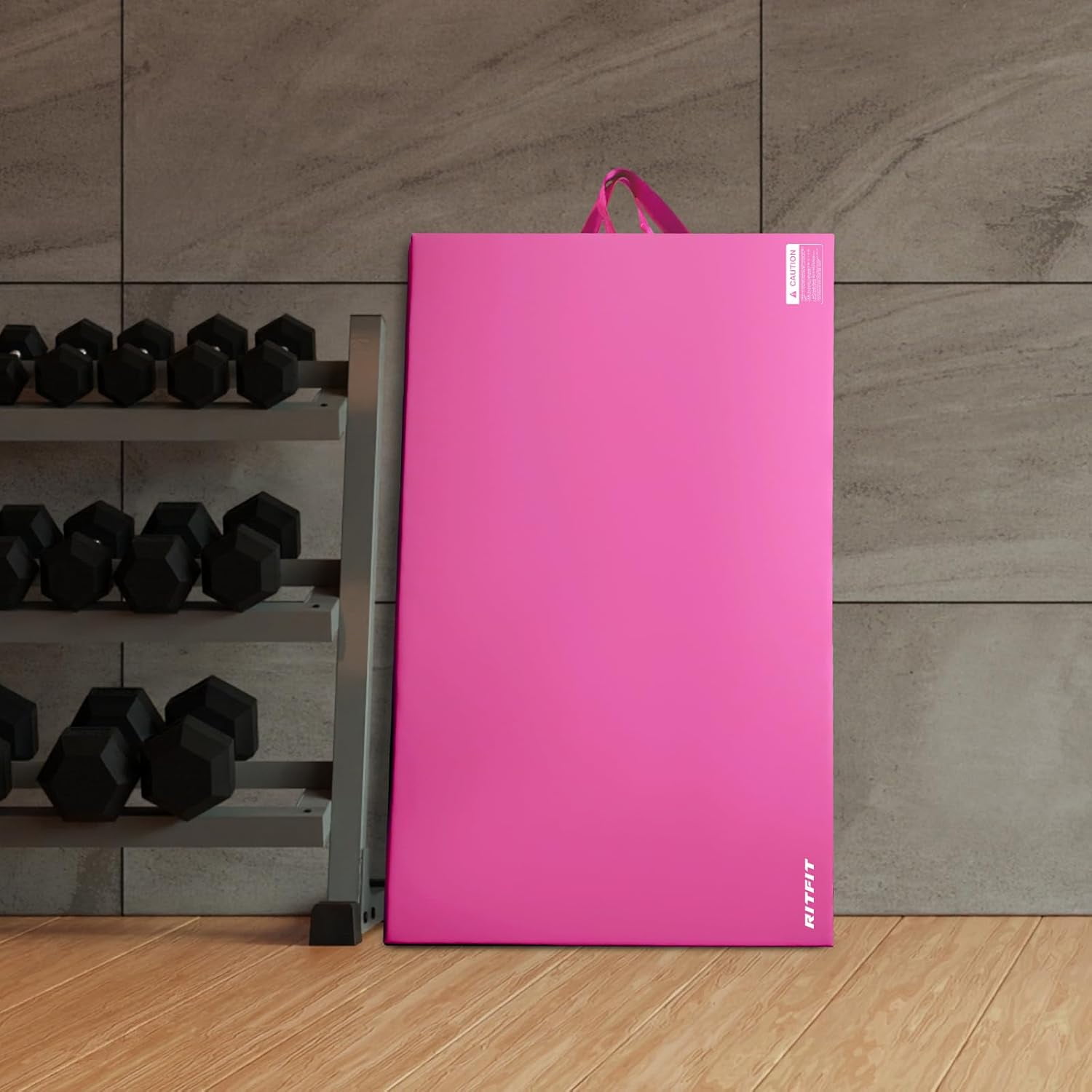 RitFit 3' x 6' Folding Gymnastics Mat with Carrying Handles for Yoga, Stretching, Core Workouts(Pink)