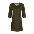thumbnail image 5 of YFELWZ Hauts Grande Taille pour Femmes Col en V Manches 3/4 T-Shirt Vert Foncé TTG, 5 of 5