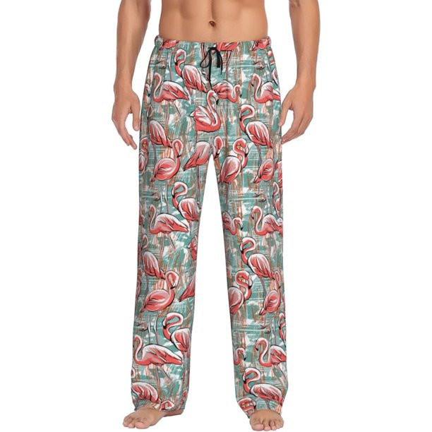 Balery Pink Flamingo Pantalones de pijama para hombre, pijama ultraligero, pantalón de descanso-Large