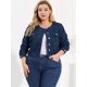 thumbnail image 2 of Women's Plus Size Long Sleeves Button Down Crew Neck Short Denim Jacket Dark Blue 2X, 2 of 6