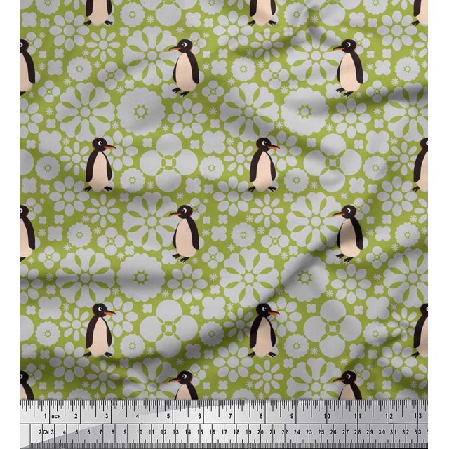 Soimoi Modal Satin Fabric Floral & Penguin Ocean Fabric Prints by Yard 42 Inch Wide