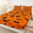 thumbnail image 3 of Manfei Pumpkin Witch Hat Twin Sheet Sets for Child, Orange Black Bat Twin Fitted Sheet, Halloween Spider Web Flat Sheet, Microfiber Bedroom Decor, 3 Pieces, 3 of 7