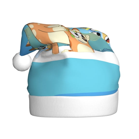 Kowoue Bluey Pattern Santa Hat Christmas Hats for Adults, Holiday Unisex Velvet Comfort Xmas Hat for Women Men