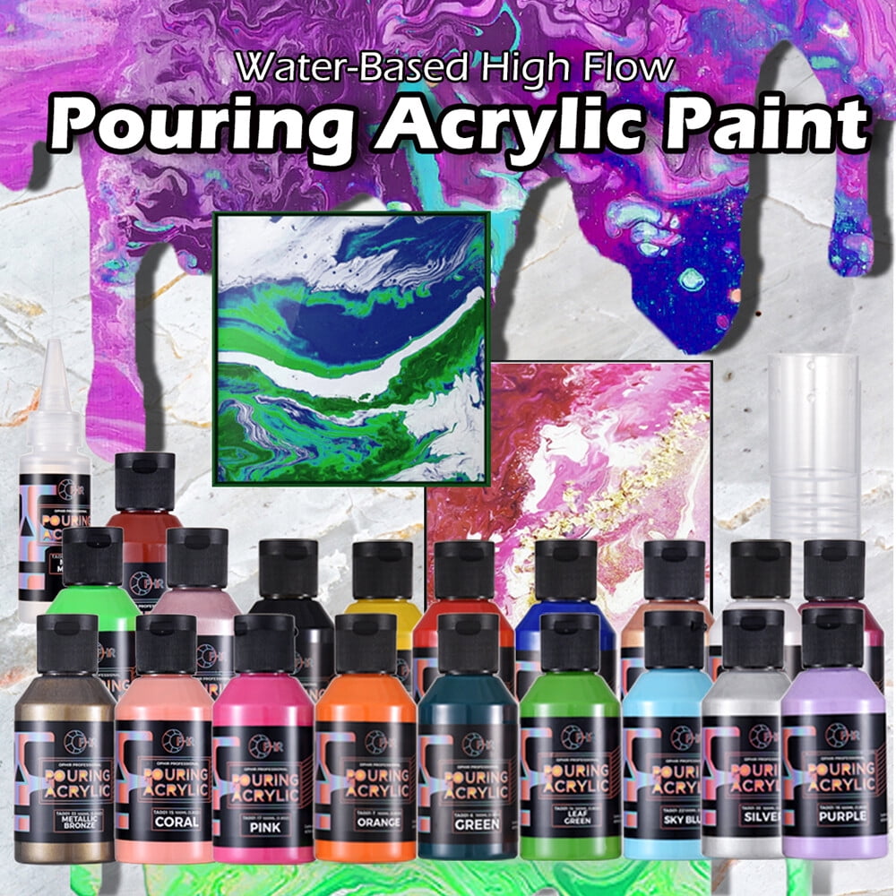 OPHIR 36 Color Pouring Acrylic Paint Set 100ML/Bottle w Magic Medium & Varnish