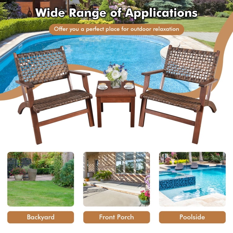 Aimee Lii 3 Pieces Outdoor Wooden Patio Rattan Furniture Set, Patio Sectional Furniture Set