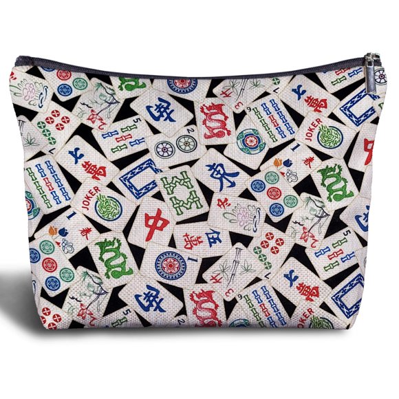 Bolsa de cosméticos Zomhix Mahjong Gifts para mujer, lino, 25 x 19 x 0,8 cm