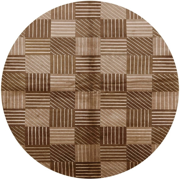 Ahgly Company Machine Washable Indoor Round Industrial Modern Light Copper Gold Area Rugs, 6' Round