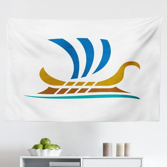 Odyssey Tapestry, Repetitive Pattern of Greek Inspired Sailboat and Ornaments Antique as a Line, Fabric Wall Hanging Decor for Bedroom Living Room Dorm, 2 Sizes, Multicolor, by Ambesonne